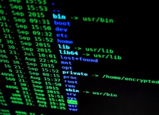 Zbliżenie kolorowego tekstu o cyberbezpieczeństwie na ekranie komputera